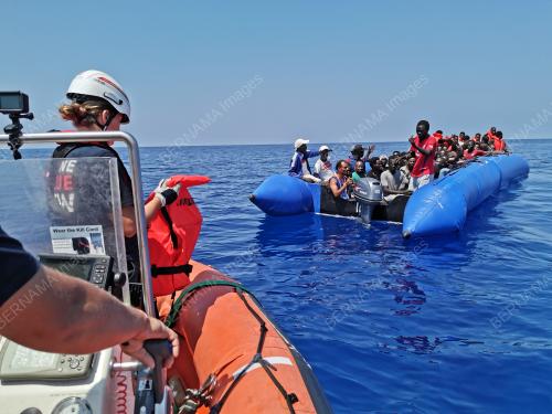 German aid ship rescues African migrants at the Mediterranean Sea