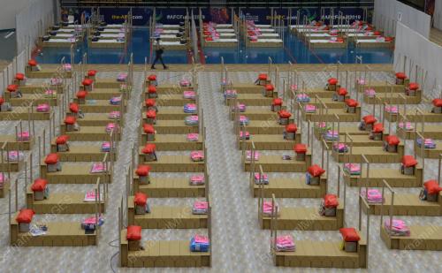 EMPTY BEDS AT A FIELD HOSPITAL